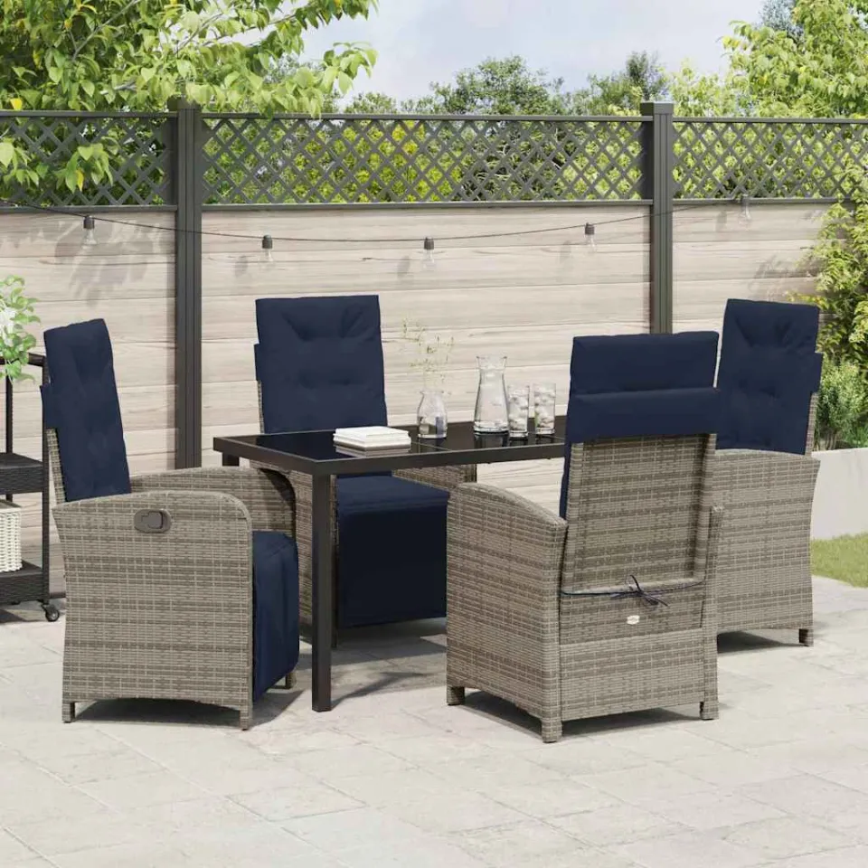 vidaXL Tuin eettafelset 5 st Grijs poly rattan, foto 3