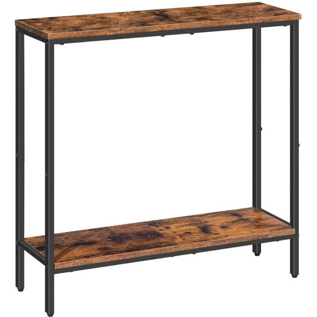 Trankielo Chique Smalle Bijzettafel – Moderne Industriële Stijl – 75x22x75cm – Donkerbruin/Zwart – Multifunctioneel en Praktisch Zwart bruin