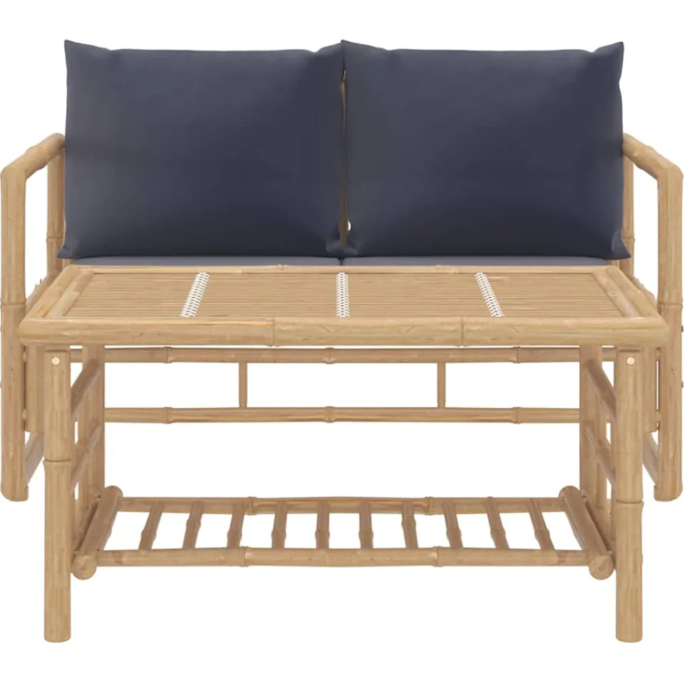 vidaXL 2-delige Loungeset met kussens bamboe donkergrijs