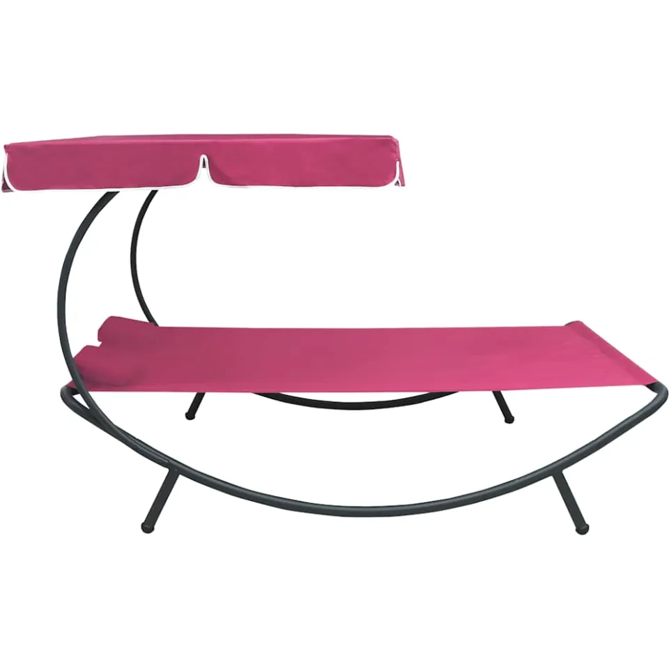 vidaXL Loungebed met luifel en kussens roze, foto 4