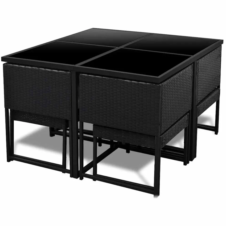 vidaXL 9-delige Tuinset met kussens poly rattan zwart, foto 4