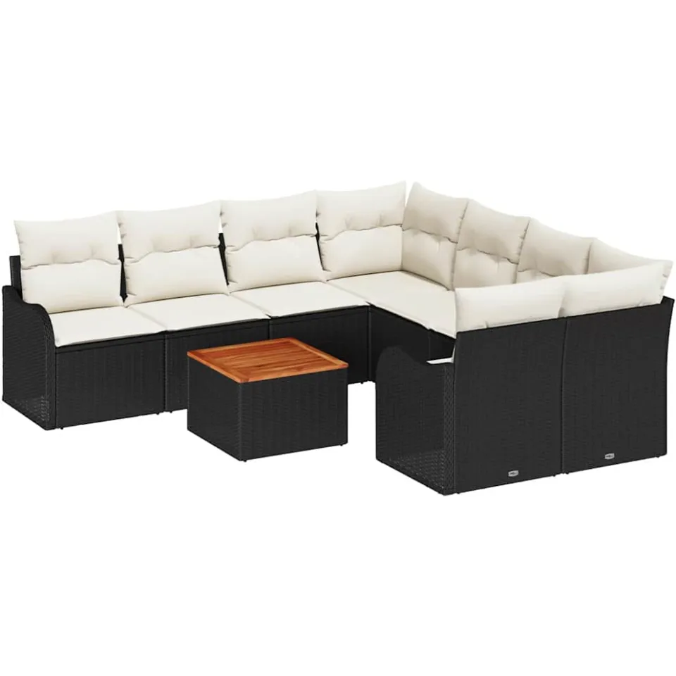 vidaXL Tuinbankenset 9 st Zwart en Crème poly rattan