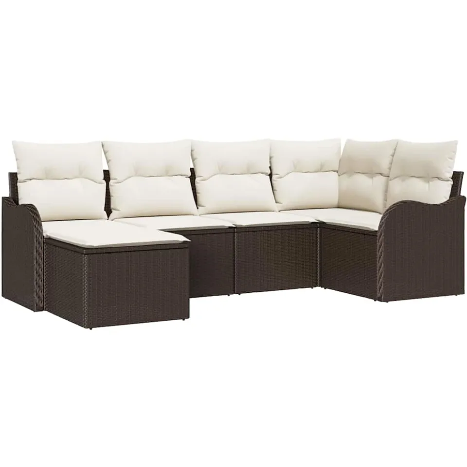 vidaXL Tuin Sofa Set met kussen 6 pcs Bruin Poly riet