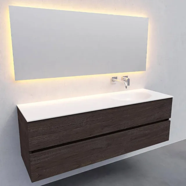Boss & Wessing Badkamermeubel Solid Surface AQS Stockholm 150x46 cm Rechts Wood Dark Brown Boss & Wessing Houtlook