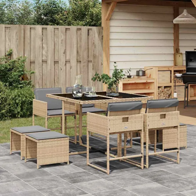 vidaXL 9-delige Tuinset met kussens poly rattan gemengd beige, foto 2