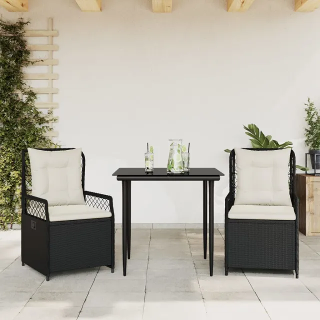 vidaXL 3-delige Tuinset met kussens poly rattan zwart, foto 2