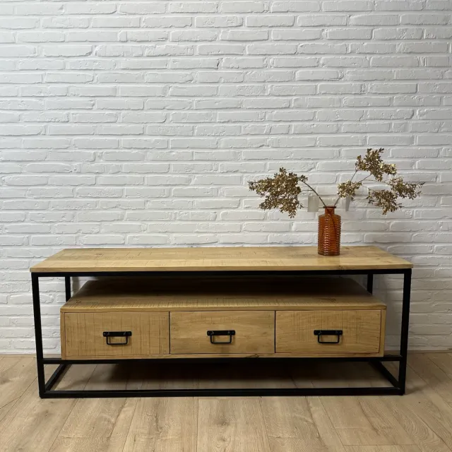 Mangohouten tv-meubel Manou met 3 lades en frame