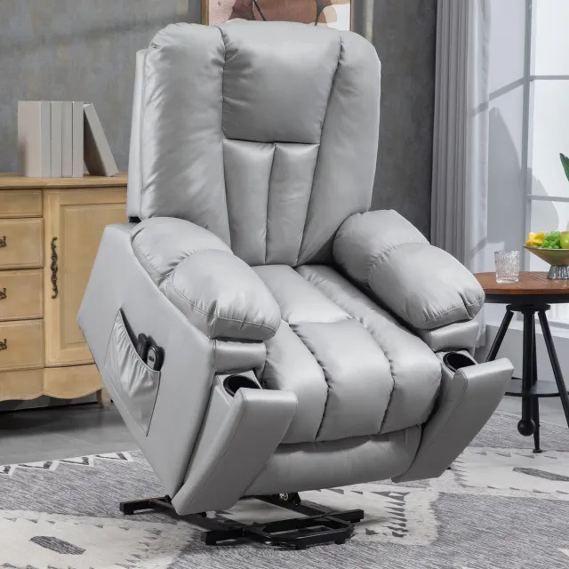 FloraGrace Relaxfauteuil – Elektrisch Verstelbaar Met Sta Op Functie En Massage – Voor Woonkamer En Tv Momenten – Donkergrijs