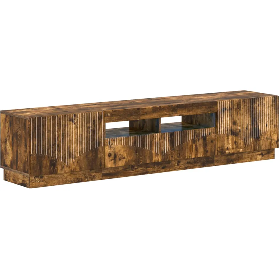 vidaXL LED tv-meubel HOORN 3 st Gerookt eiken Bewerkt hout Bruin