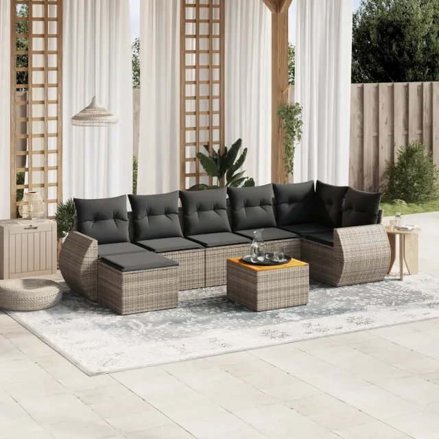 vidaXL 8-delige Loungeset met kussens poly rattan grijs, foto 2