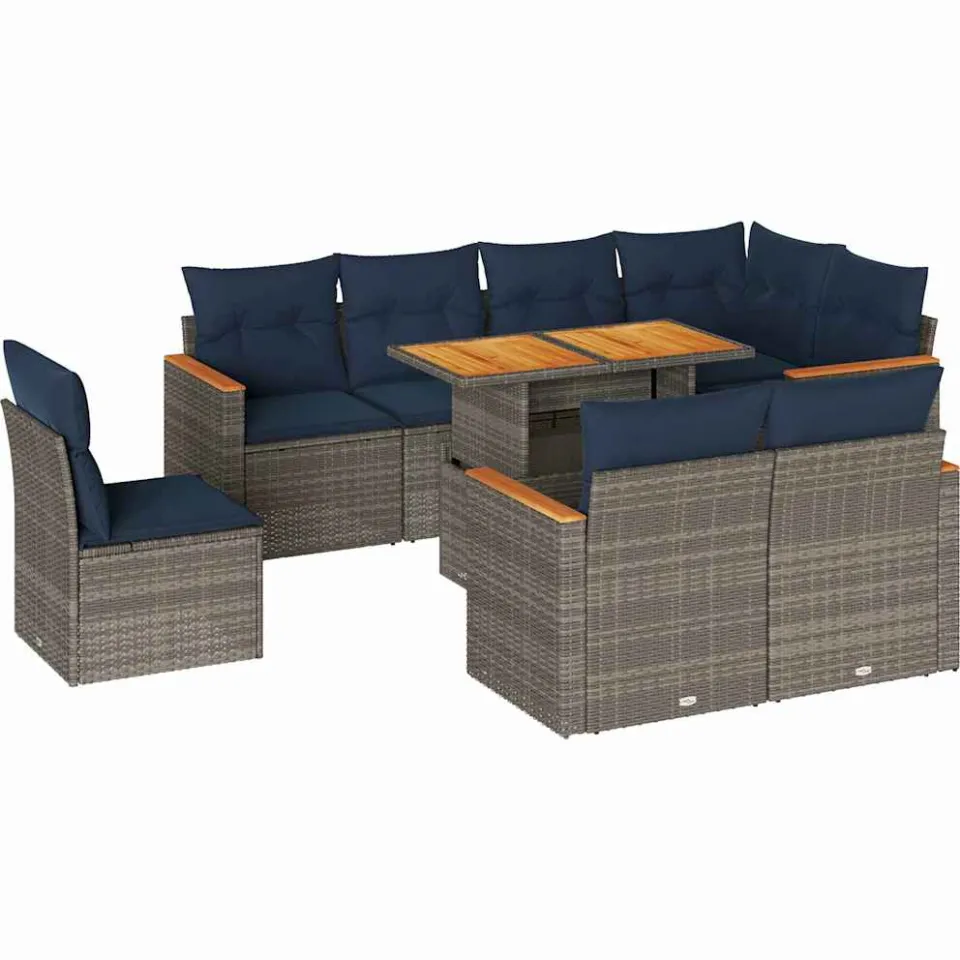 vidaXL 9-delige Loungeset met kussens poly rattan grijs, foto 3
