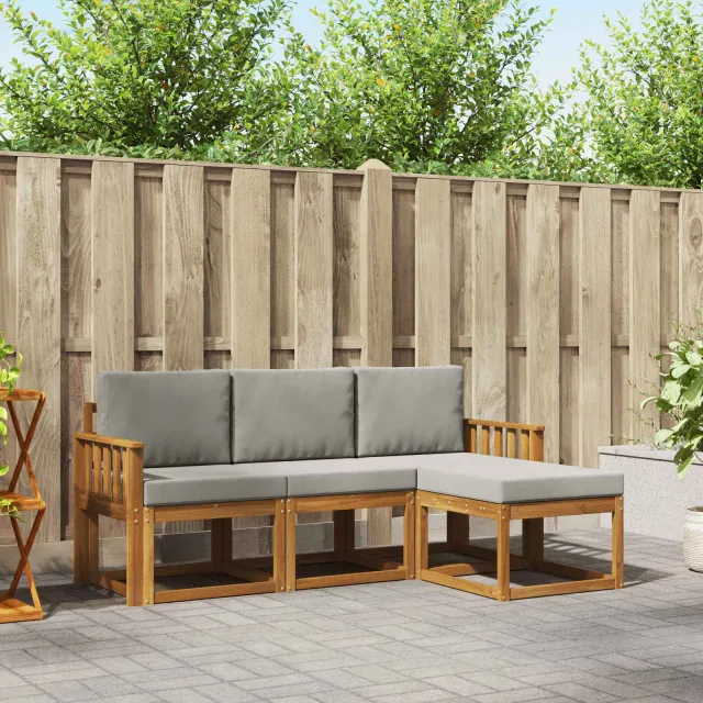 vidaXL Buiten bankenset 4 st 3-zits Naturel en lichtgrijs Bruin