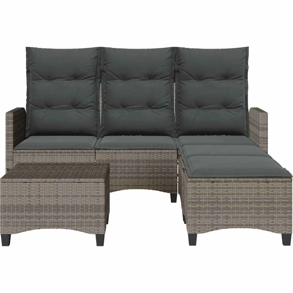 vidaXL 3-delige Tuinbankstel met kussens L-vormig poly rattan grijs