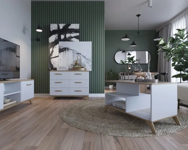 Meubel Square Salontafel SINDI - Wit - Eiken - 90cm - Scandinavische stijl