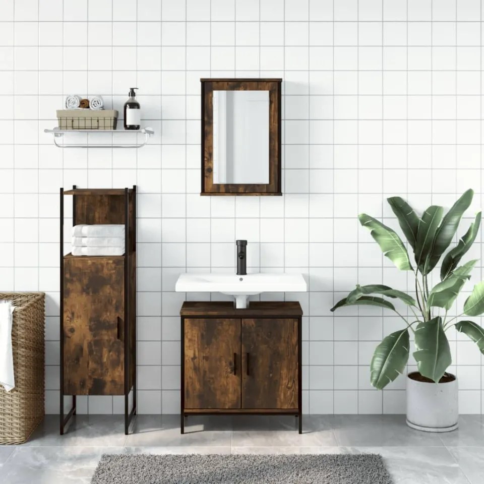 vidaXL 3-delige Badkamermeubelset bewerkt hout gerookt eikenkleurig, foto 2