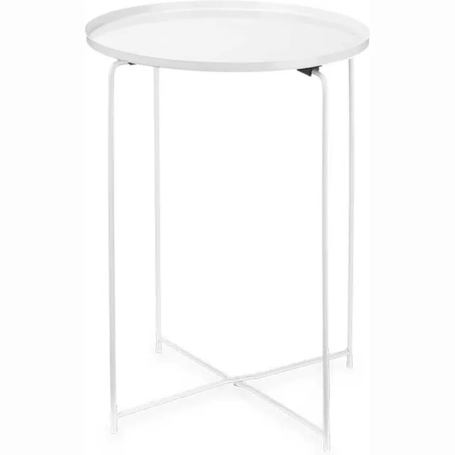 Giftdecor Bijzettafel/salontafel/koffietafel - Bombay - wit - metaal - rond - D35 cm x H50 cm