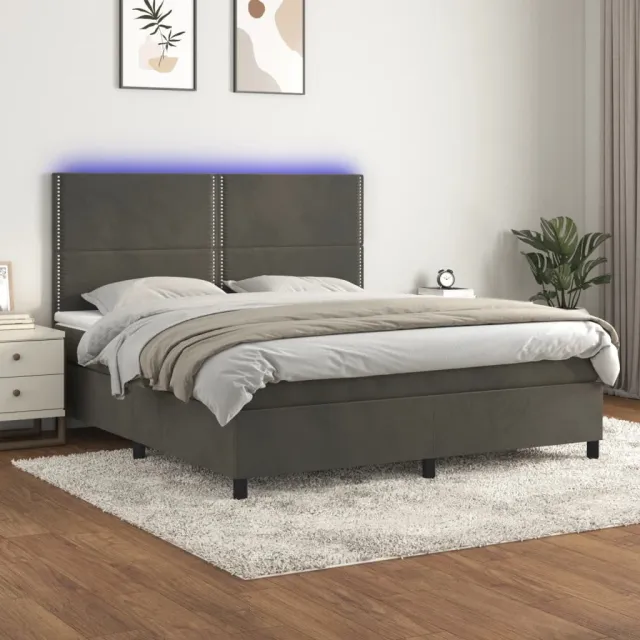 vidaXL Boxspring met matras en LED fluweel donkergrijs 160x200 cm grijs