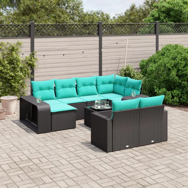 vidaXL 11-delige tuinbankset met kussens, zwart polyrotan, foto 2
