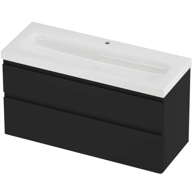 Proline Haga Badmeubelset Polystone Mezza 1 Kraangat Asymmetrisch 120x46x66 cm Glans Wit Mat Zwart
