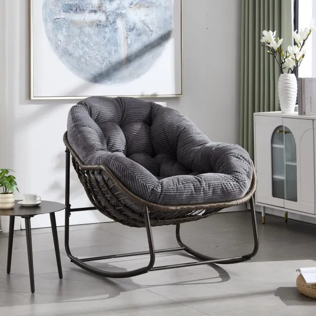 CHICFURN Schommelstoel - Met kussen - Stalen frame - Grijs