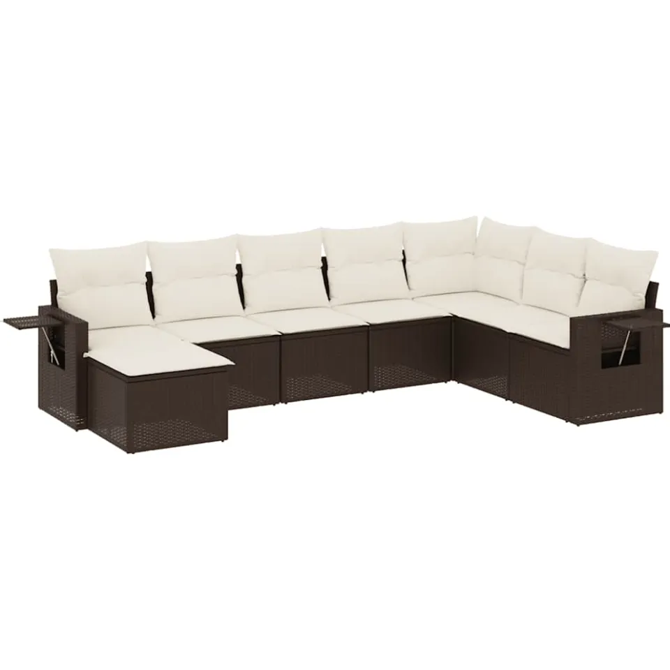 vidaXL 8-delige Loungeset met kussens poly rattan bruin, foto 3