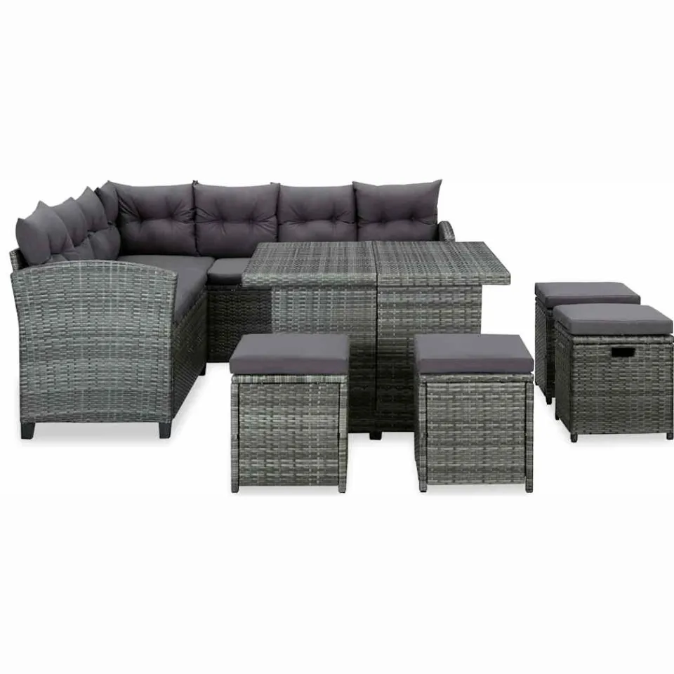 vidaXL 6-delige Loungeset met kussens poly rattan grijs