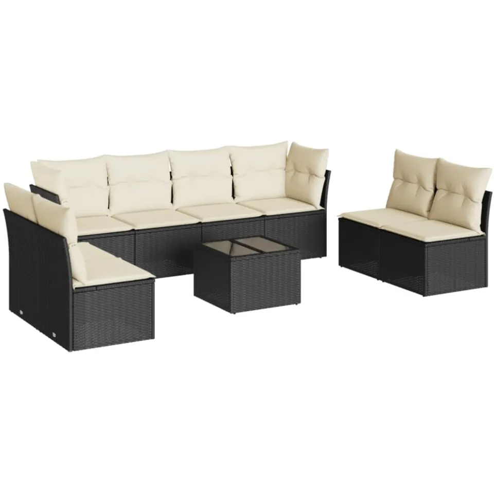 vidaXL 9-delige Loungeset met kussens poly rattan zwart
