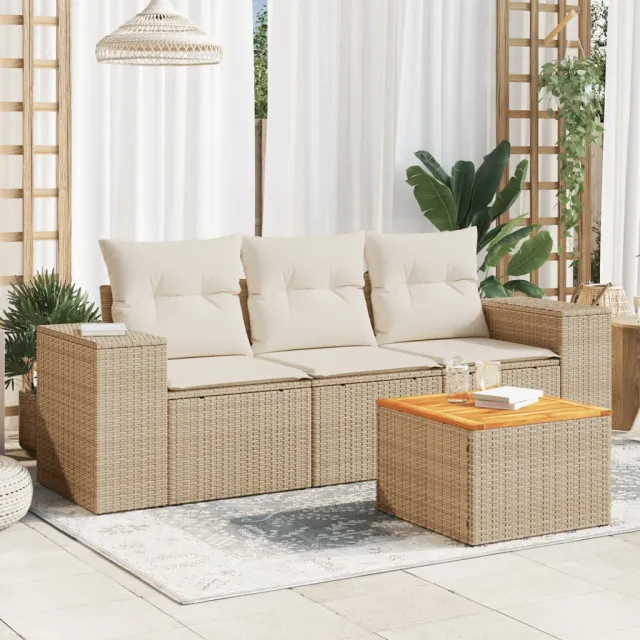 vidaXL 4-delige Loungeset met kussens poly rattan beige, foto 2