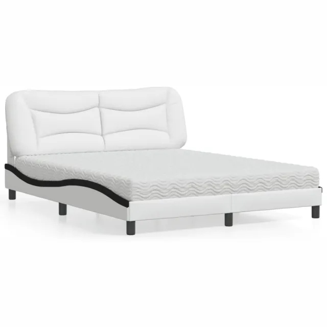 vidaXL Bed met matras "Hvar" kunstleer wit en zwart 160x200 cm