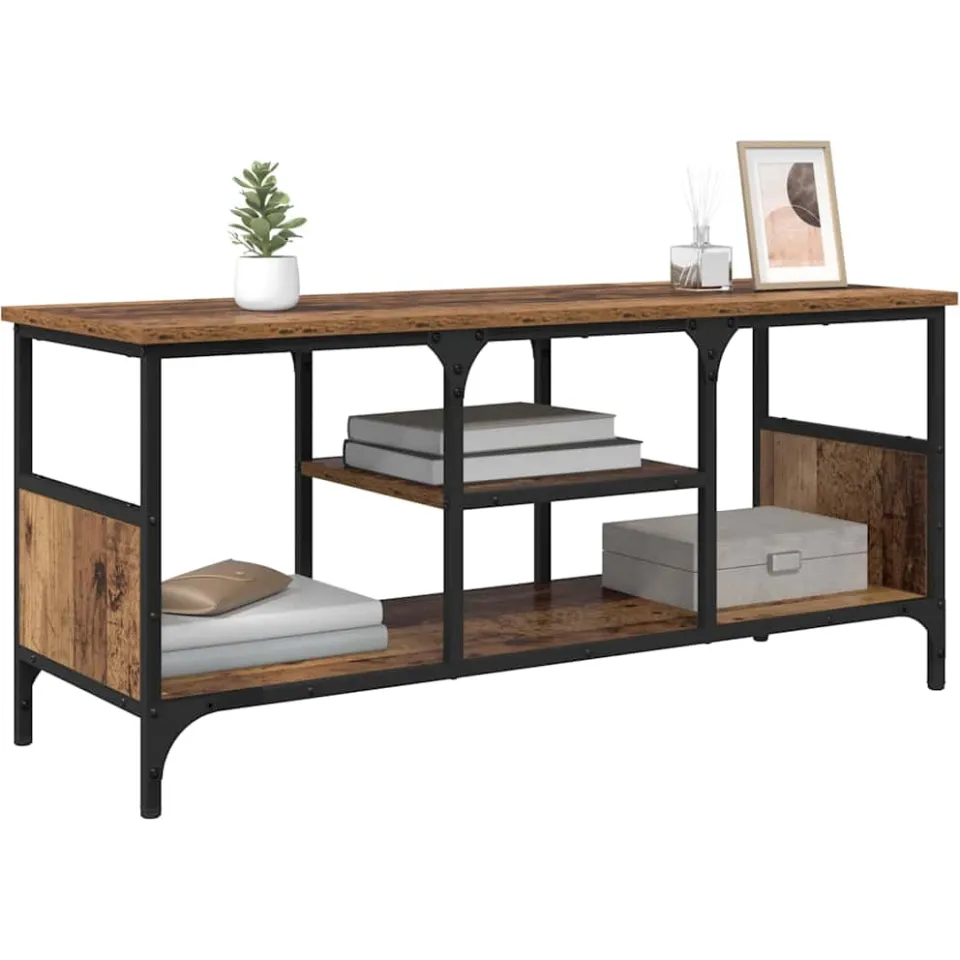 vidaXL TV-kast Oud Hout 100 x 35 x 45 cm Gemonteerd hout en ijzer Bruin