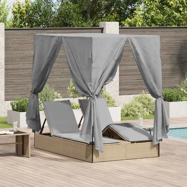vidaXL Dubbele ligbed Grijs poly rattan, foto 2