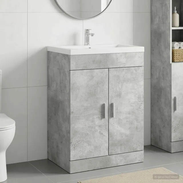 vidaXL Badkamer onder wastafel kast Betongrijs 56 x 37,5 x 81 cm