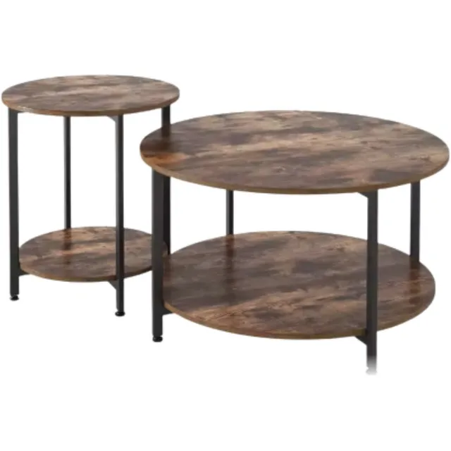 Happiq Salontafels Zyrell - Bijzettafels - 2 stuks - Voor Woonkamer, Slaapkamer & Kantoor - Industriële look - Multifunctioneel als Nachtkastje of Salontafel Bruin