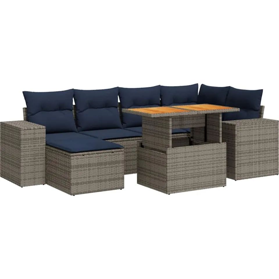 vidaXL 7-delige Loungeset met kussens poly rattan grijs, foto 3