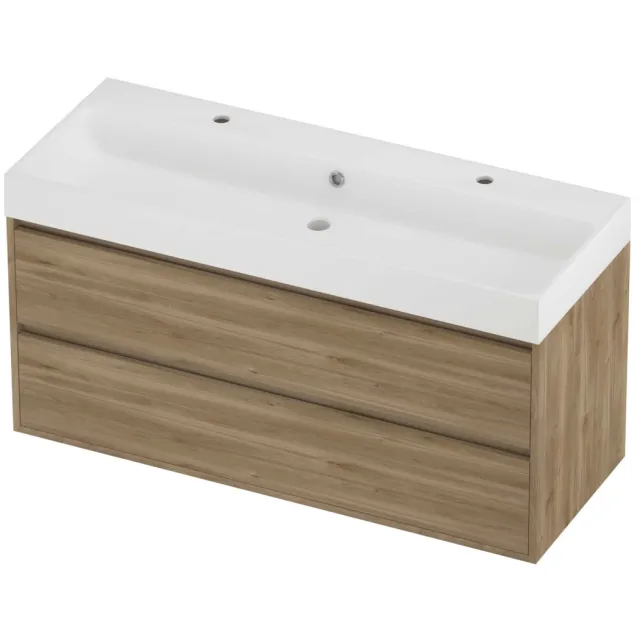 Proline Podium Badmeubelset Polystone Loft 2 Kraangaten Greeploos 120x46x62 cm Mat White Cider Oak Eiken