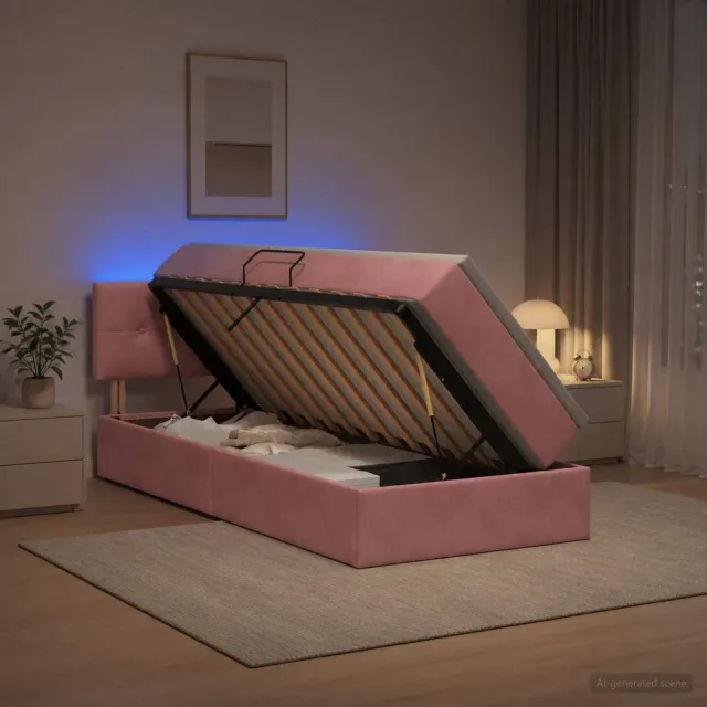 vidaXL LED Opslagbed met Matras Roze 90 x 200 cm Fluweel