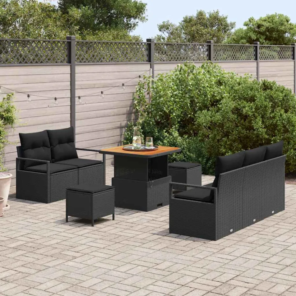 vidaXL Tuinbankenset 8 st Zwart poly rattan, foto 3