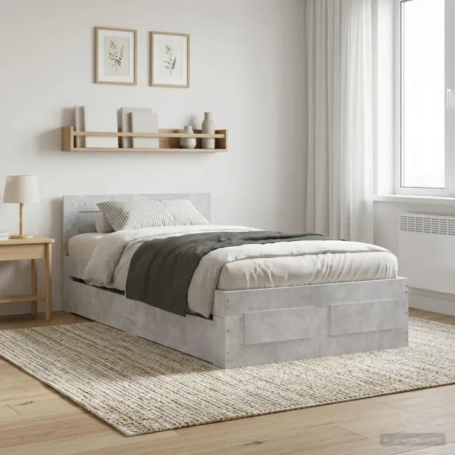 vidaXL Bedframe met lade met hoofdeinde 2 st Betongrijs Bewerkt hout