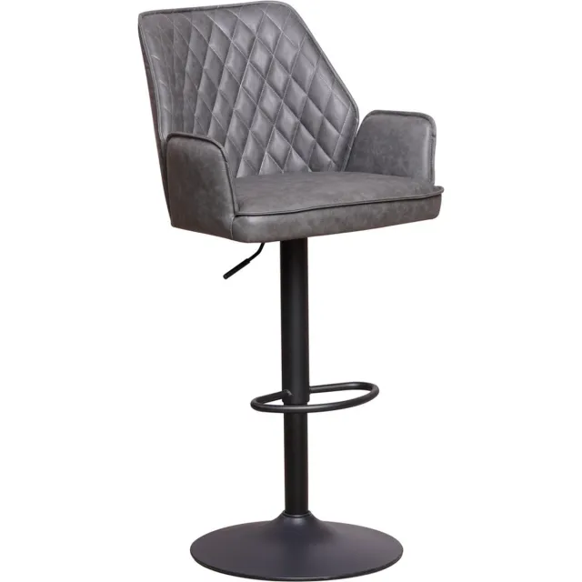 Bolt Edge Barkruk - Met rugleuning en armleuning - Antraciet - Modern Design - Voetsteun