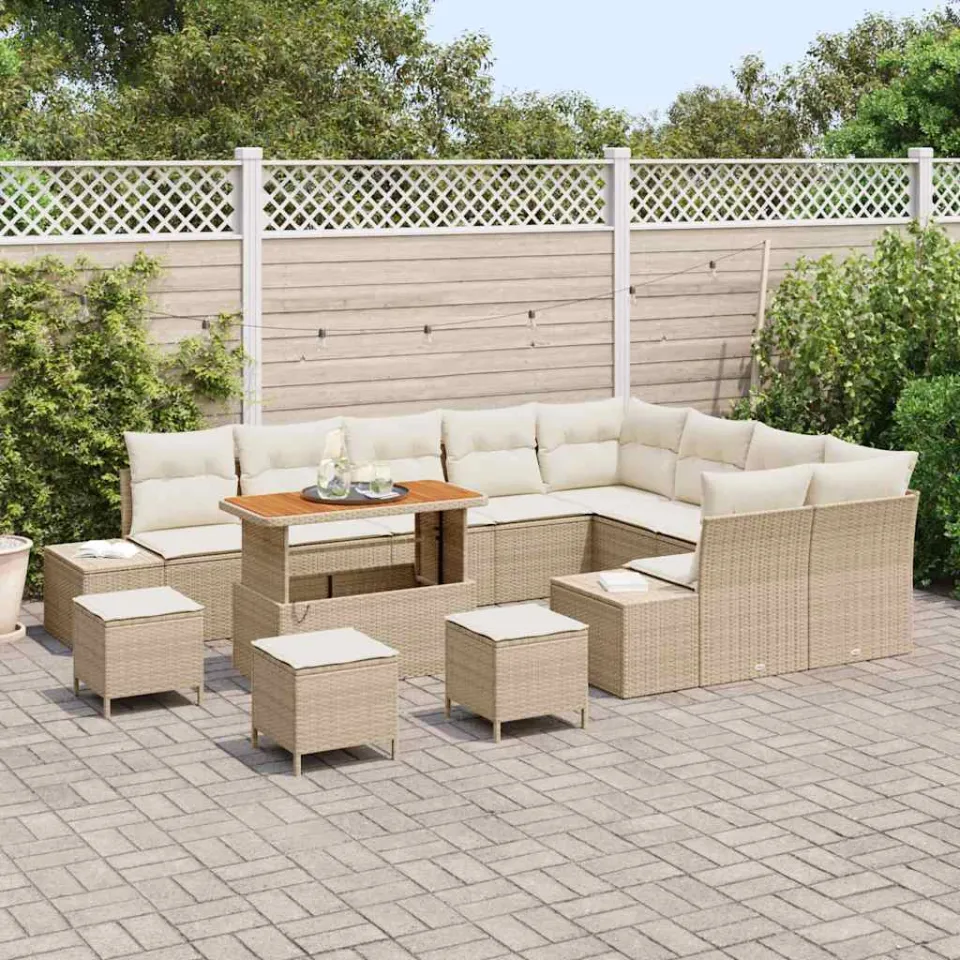 vidaXL Tuinbankenset 13 st Beige poly rattan, foto 3