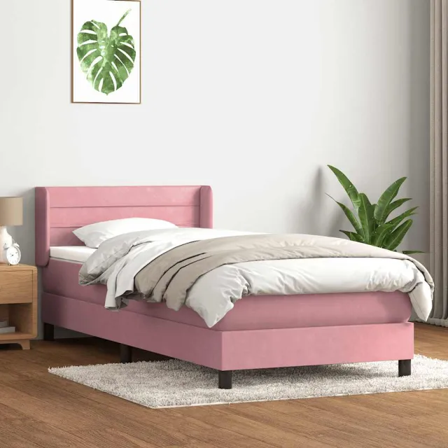 vidaXL Boxspring met matras fluweel roze 80x220 cm