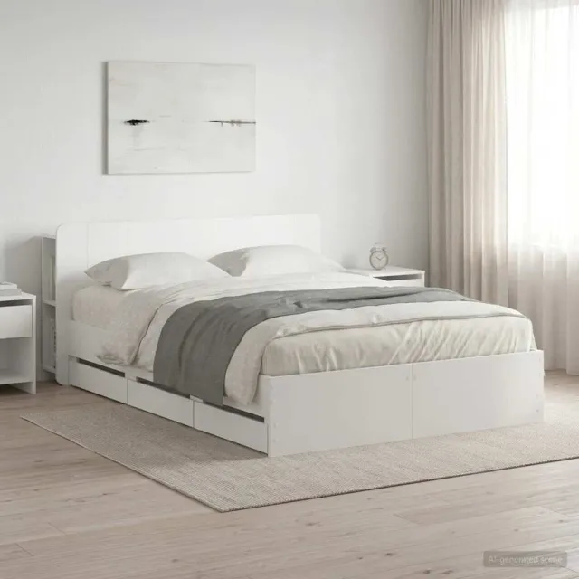 vidaXL Bedframe met opbergruimte en hoofdbord Wit 150 x 200 cm