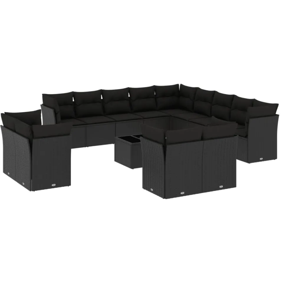 vidaXL 14-delige Loungeset met kussens poly rattan zwart, foto 4