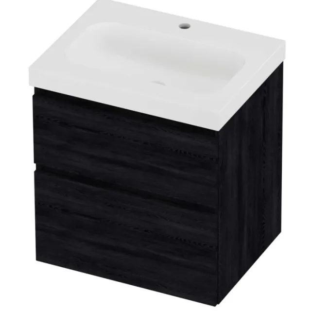 Proline Haga Badmeubelset Polystone Mezza 1 Kraangat Asymmetrisch 60x46x66 cm Mat White Black Oak Eiken