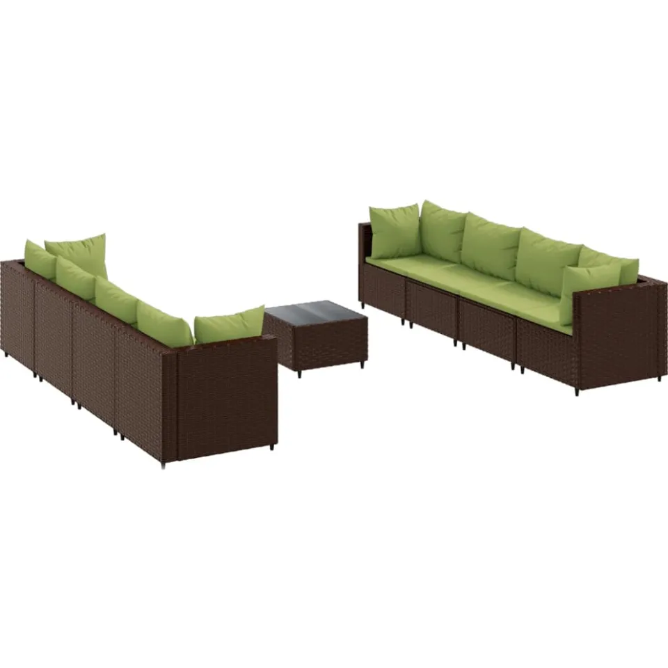vidaXL 9-delige Loungeset met kussens poly rattan bruin, foto 3