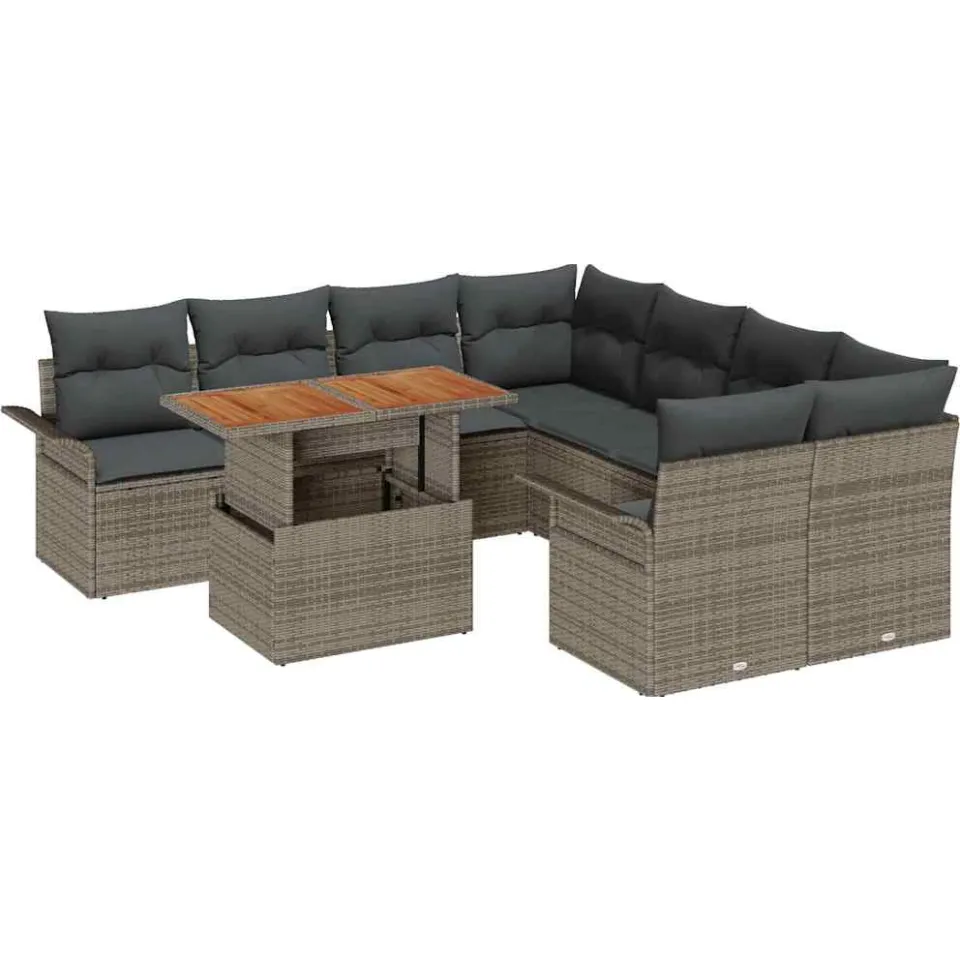vidaXL Tuin Sofa Set 9 st Grijs Poly riet