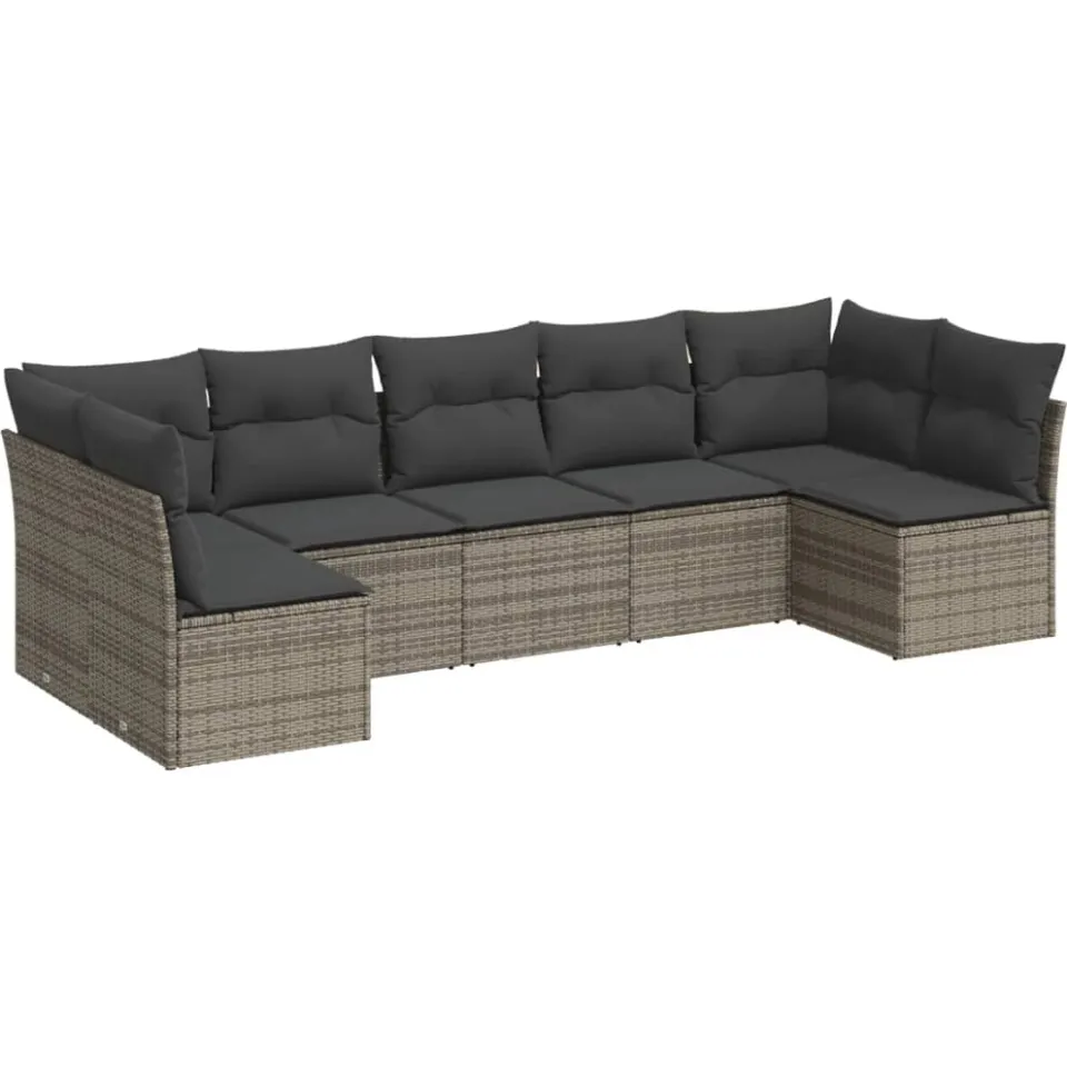 vidaXL 7-delige Loungeset met kussens poly rattan grijs, foto 3