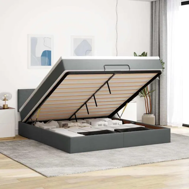 vidaXL Ottoman bed met matras 180x200cm stof donkergrijs grijs