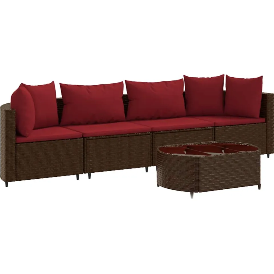 vidaXL 5-delige Loungeset met kussens poly rattan bruin, foto 3