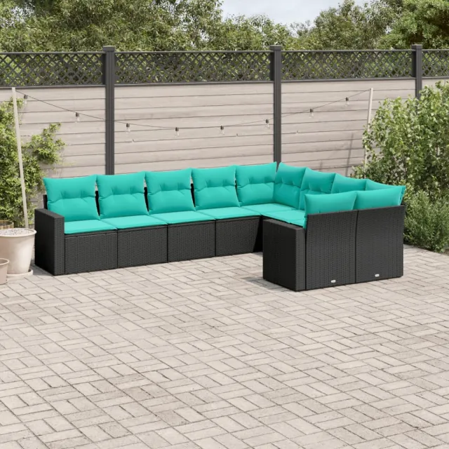 vidaXL 9-delige Loungeset met kussens poly rattan zwart, foto 2